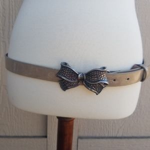 Betsey Johnson Silver Tone Metal Bow Belt XL